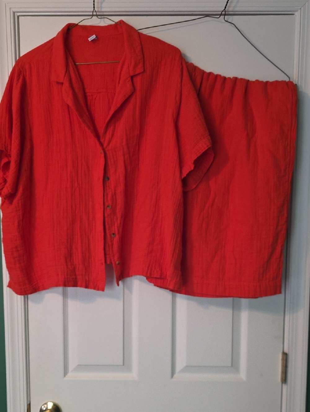 Old Navy Women's Red Cropped Button-Up Top and Matching Skirt Set